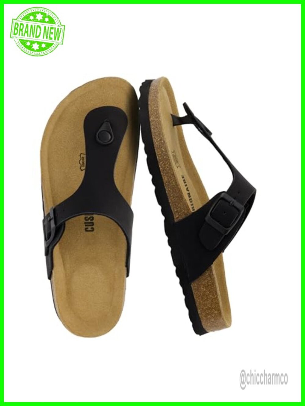 Molded Cork Footbed Thong Sandal with Arch Support and Adjustable Buckle Strap